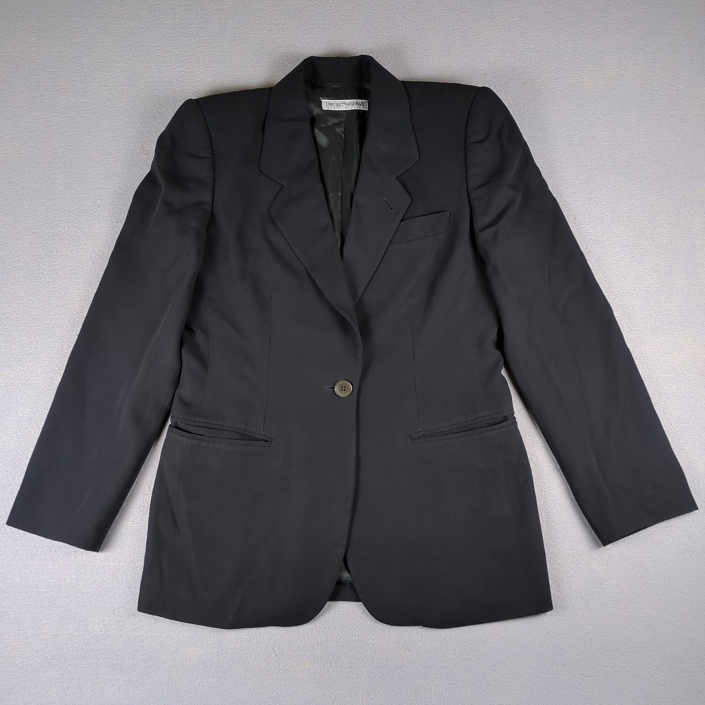 Emporio Armani Blazer Womens 38 Black Single Button Dual Vent 100% Wool Italy